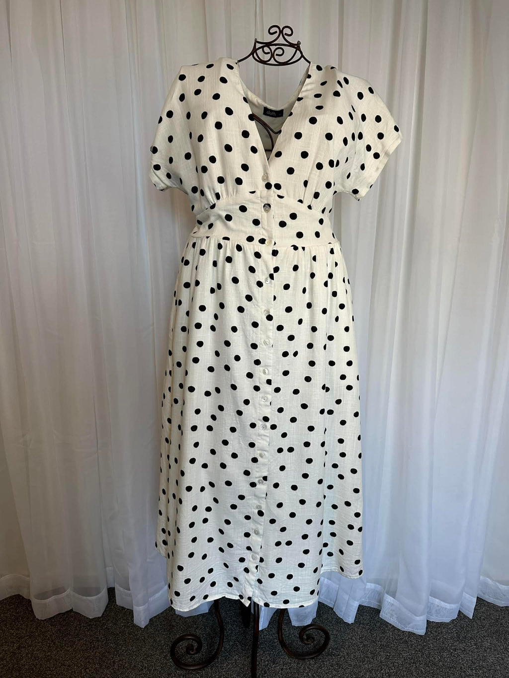 Dotti - Marni Midi Dress (White with Black Polka Dots) - Size 14