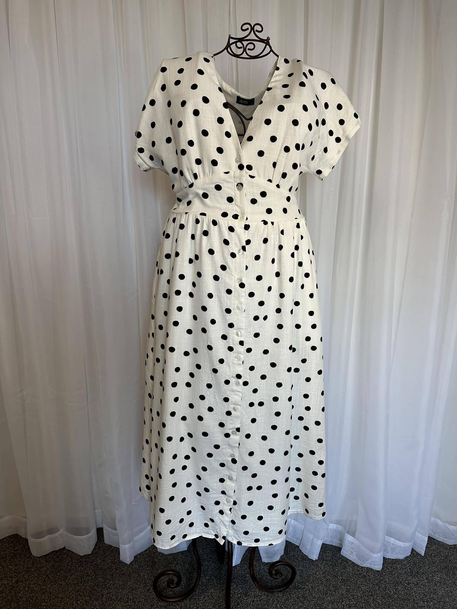 Dotti - Marni Midi Dress (White with Black Polka Dots) - Size 14