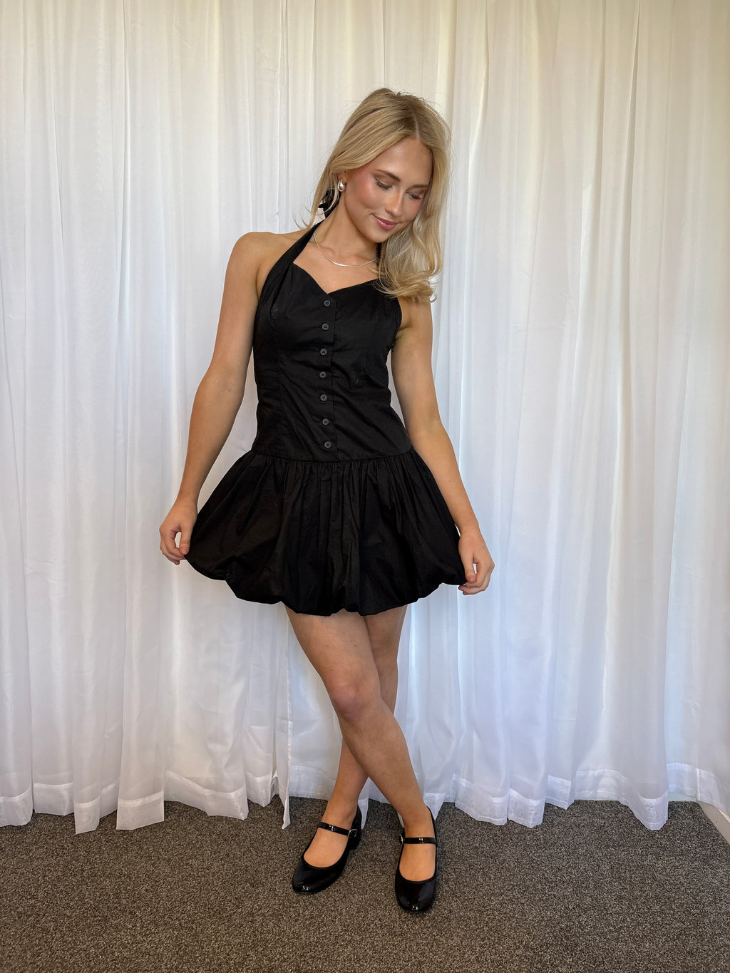 Black Cotton Bubble Hem Mini Dress Size 6