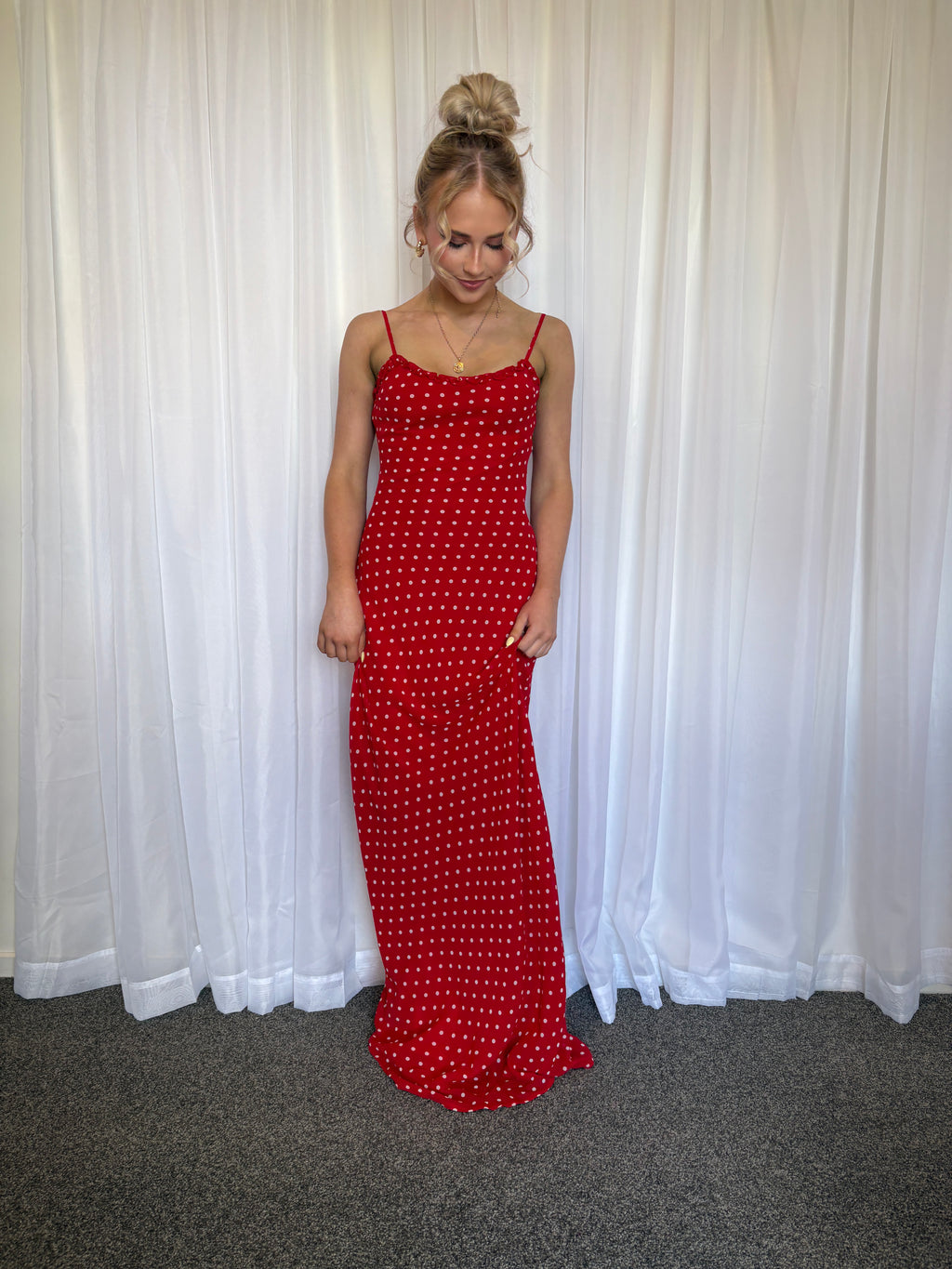 Pareo Maxi Dress - Red Polka Dot Size 6