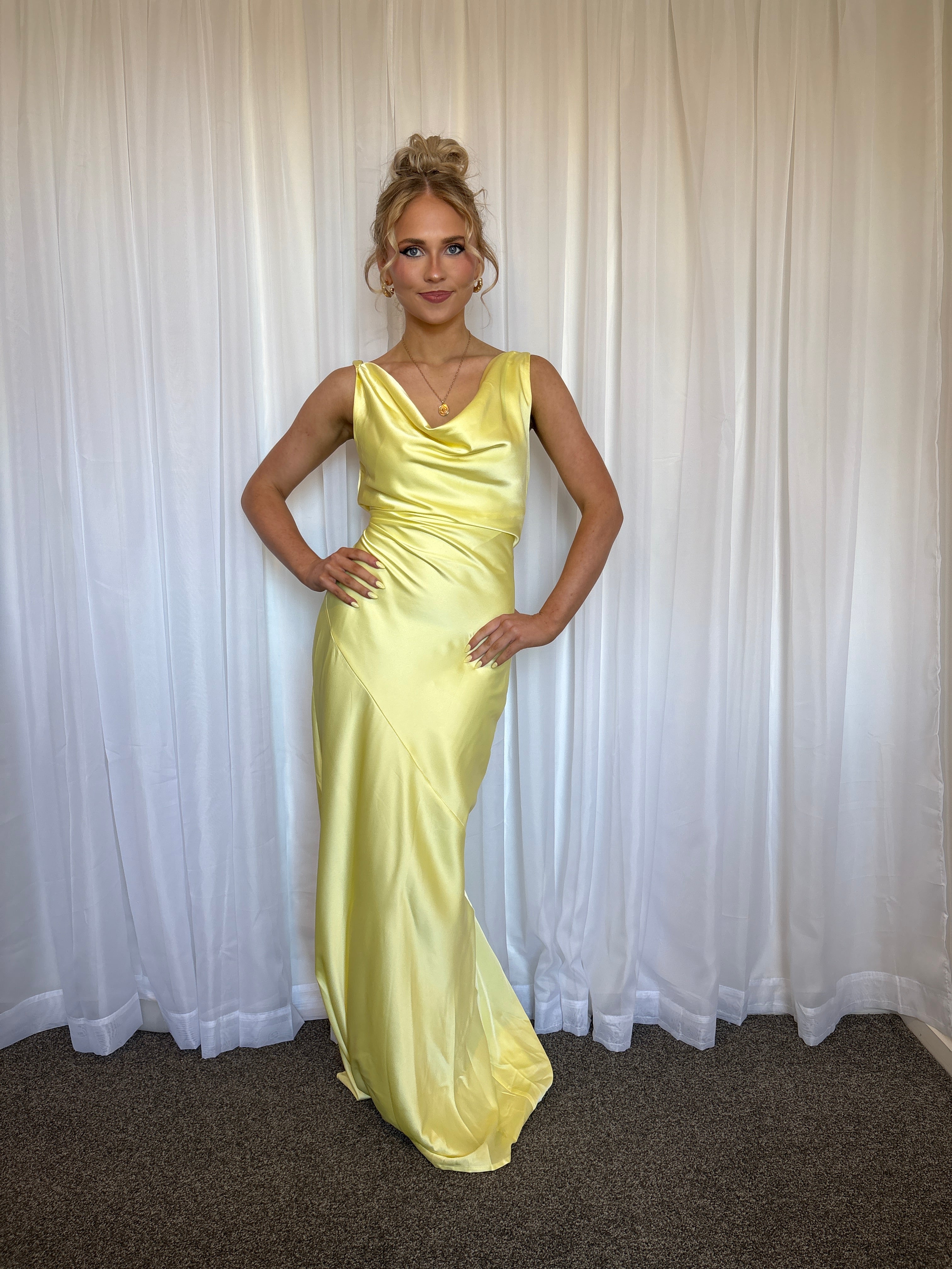 Be Mine Satin Maxi Dress - Canary (Size 12)