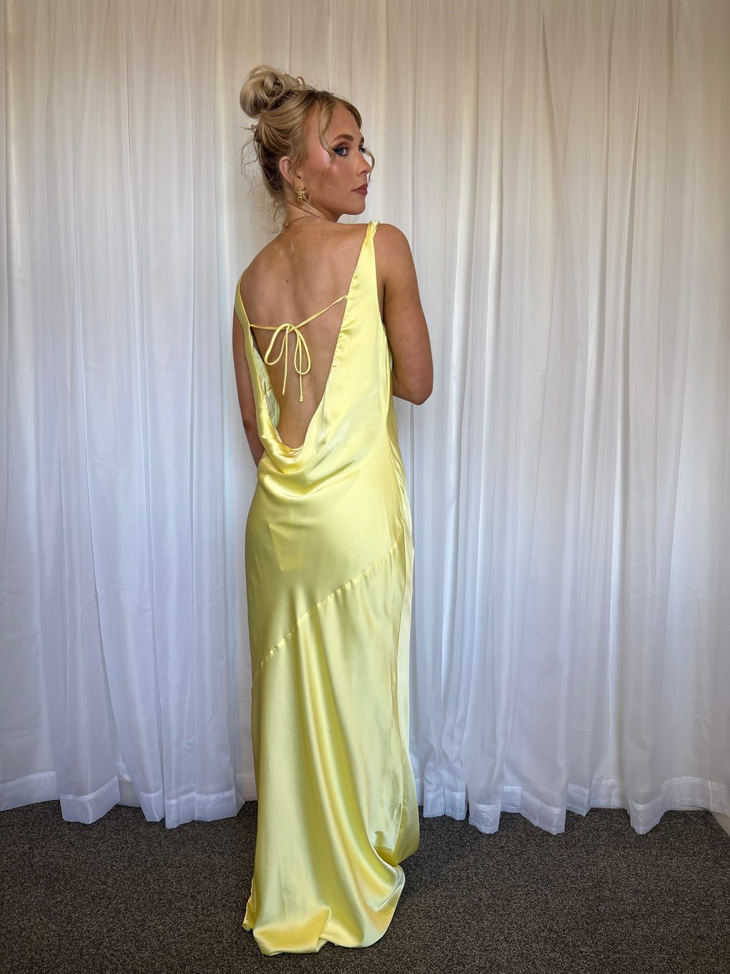 Be Mine Satin Maxi Dress - Canary (Size 14)