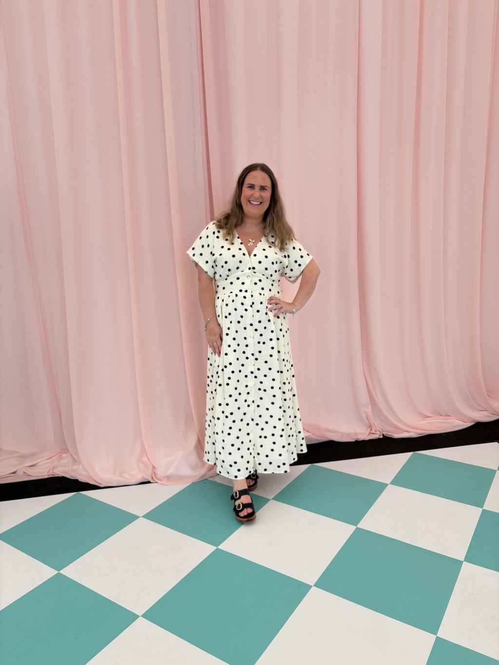 Dotti - Marni Midi Dress (White with Black Polka Dots) - Size 14