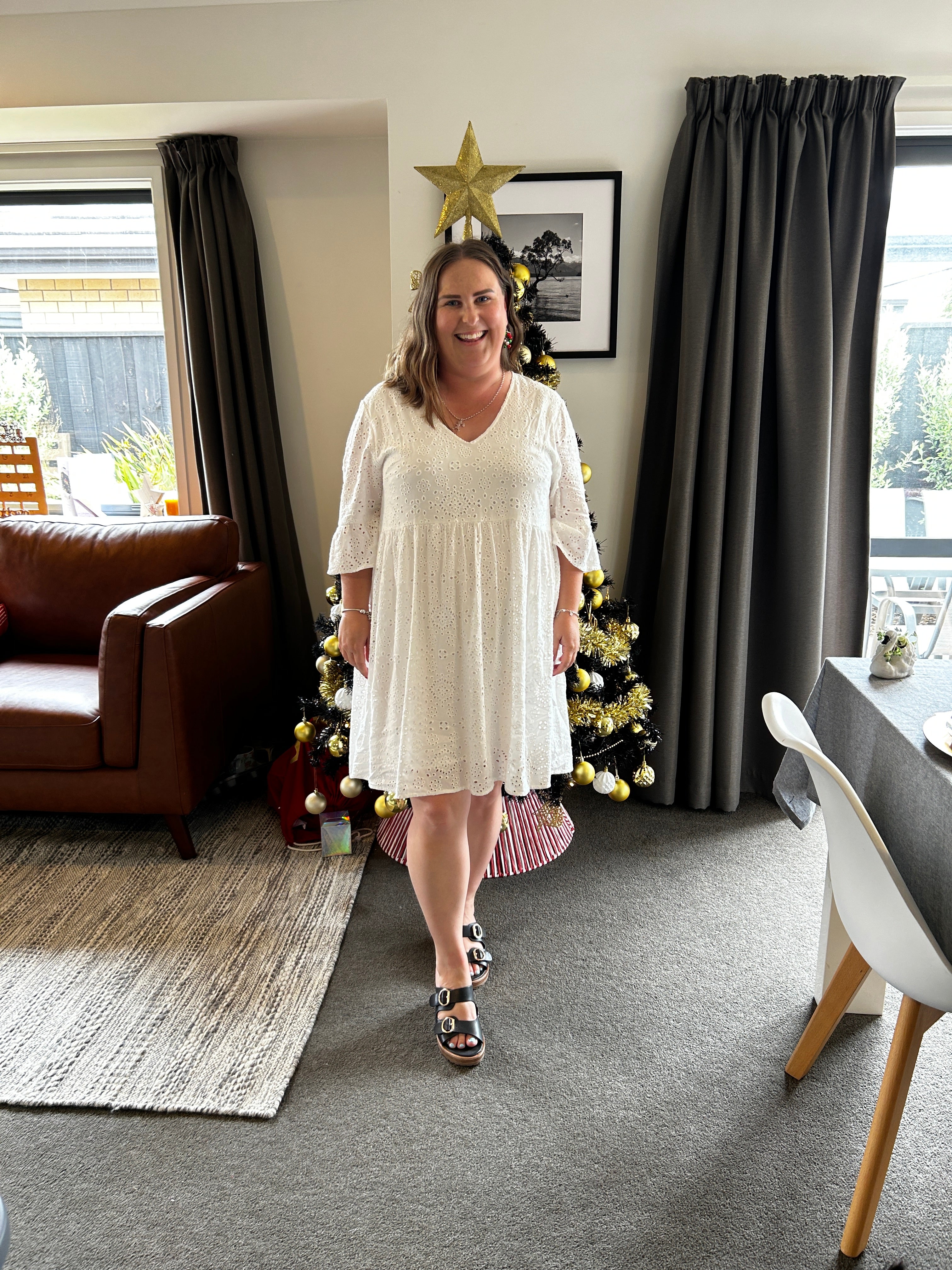 Shine On Label Capri Broderie Dress White - Size 14