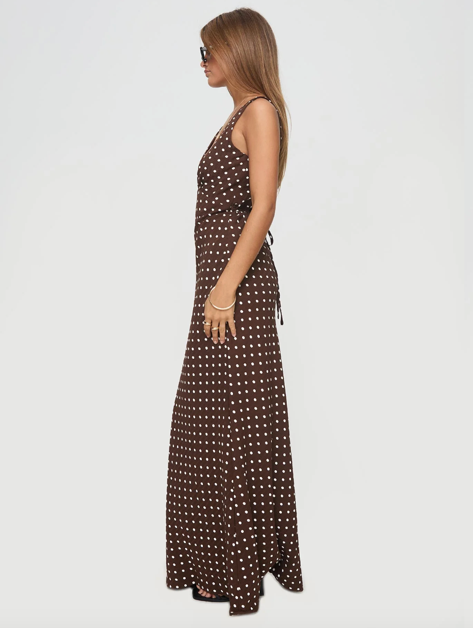 Nellie Maxi Dress - Brown Polka Dot Size 12