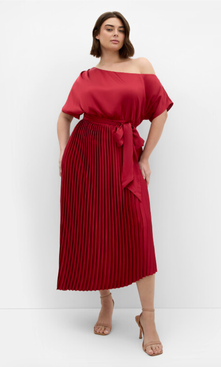 Pleat Payton Midi Dress - Currant Size 16