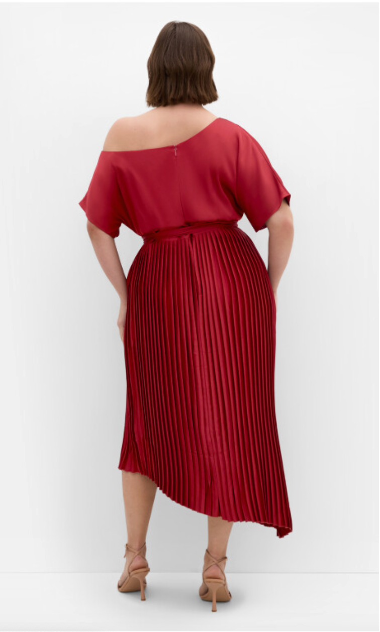 Pleat Payton Midi Dress - Currant Size 16