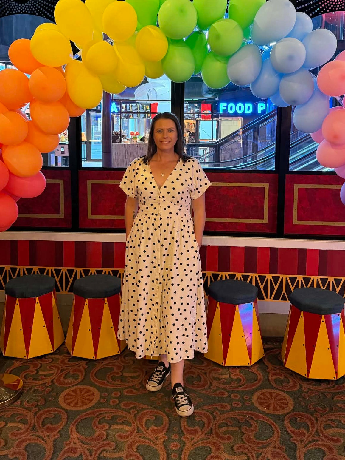 Dotti - Marni Midi Dress (White with Black Polka Dots) - Size 14